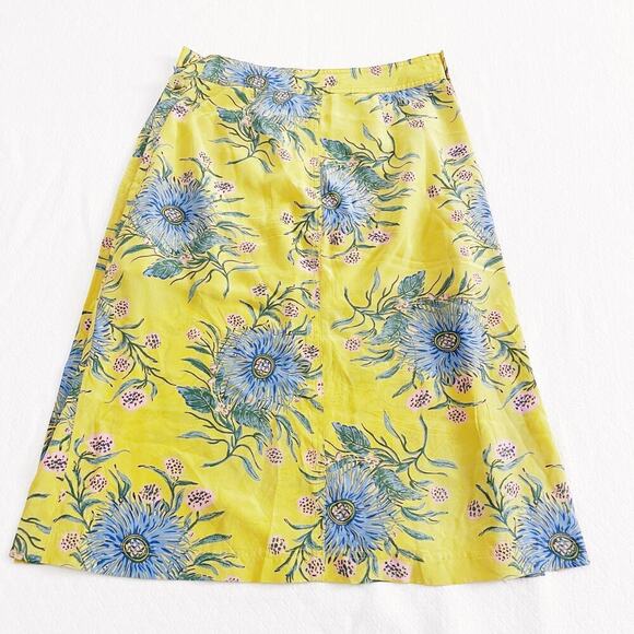 Madewell Silk Yellow Printed Flower Skirt A-Line XS - Picture 4 of 7